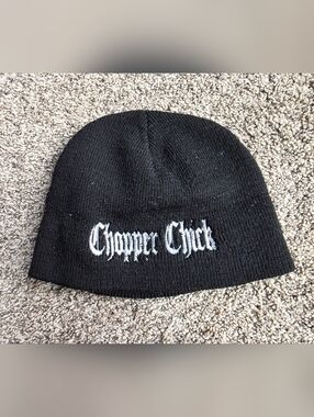 Chopper Chick Black Beanie Biker Hat Womens